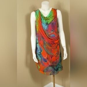 Ellen Tracy Peacock Sarong Dress, Sz 8 EUC